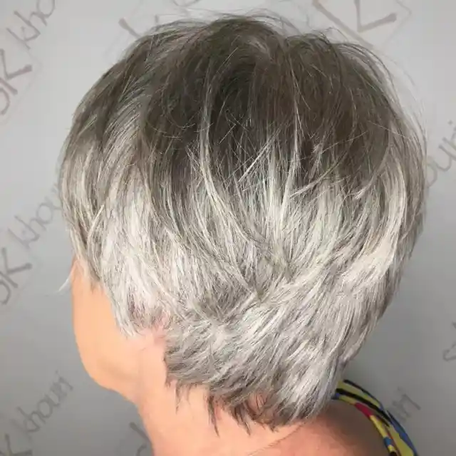 Side-Parted Pixie Bob with Gray Balayage