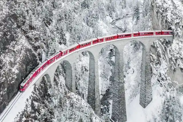 Red Train In The Snow