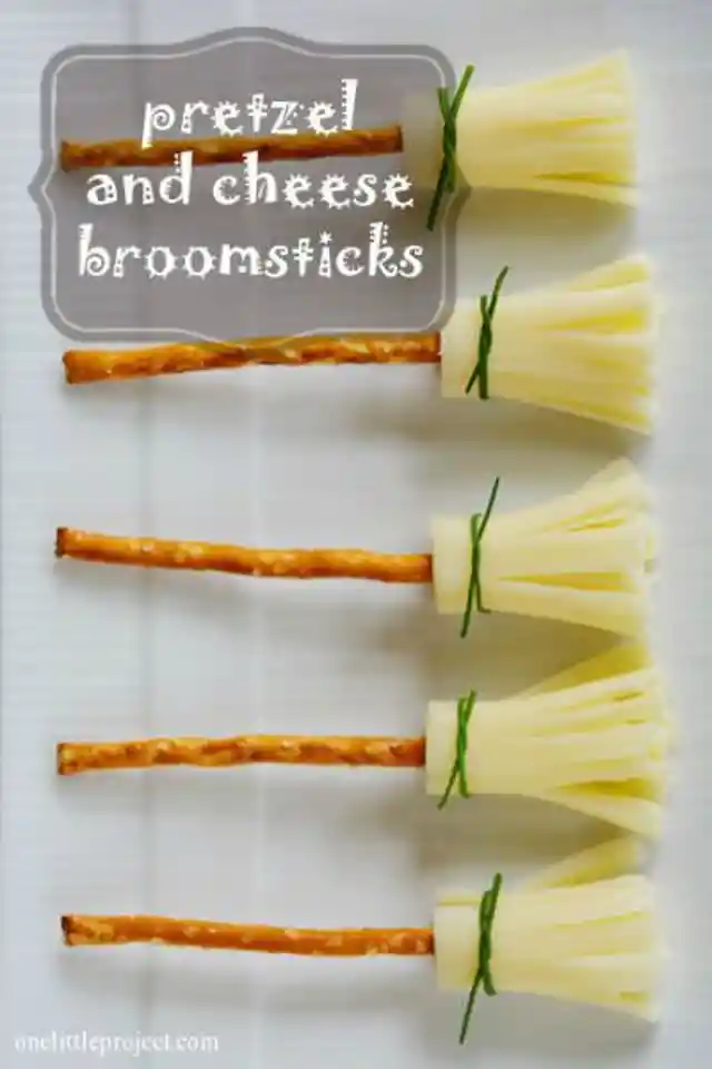 17. Pretzel and Cheese Broomsticks