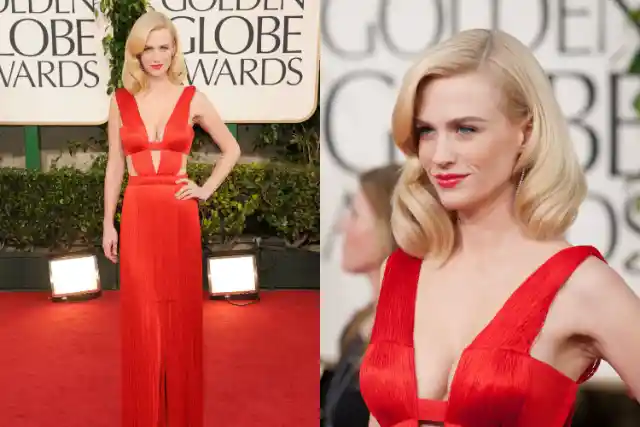 January Jones in Versace (2011 Golden Globes)