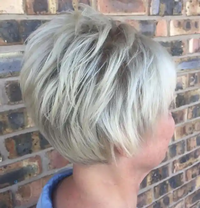 Nape-Length Layered Gray Bronde Cut