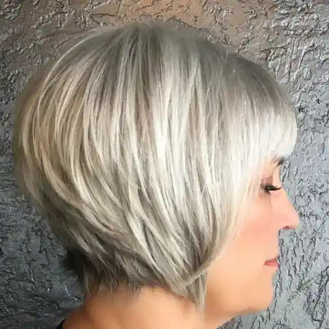 Soft Curly Blonde and Gray Bob