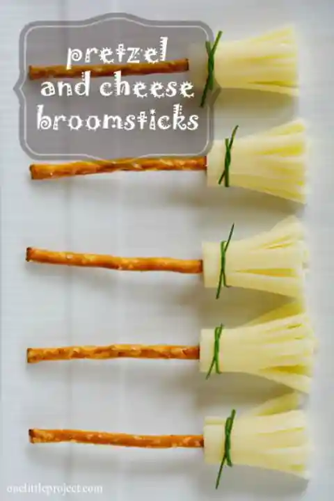 17. Pretzel and Cheese Broomsticks